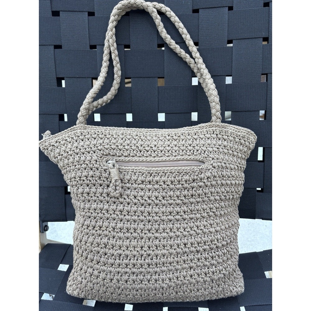 Vintage Y2K The Sak Crochet Shoulder Bag Beige Woven Braided Strap Boho Purse